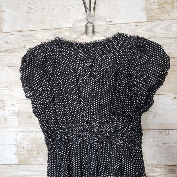 Max Studio Midi Dress Size Small Puff Sleeve Cottage Black White Retro Polka Dot - Picture 8 of 11